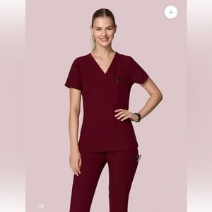 Women's Wine/Burgundy V-Neck  Scrub Top and Jogger Bottoms